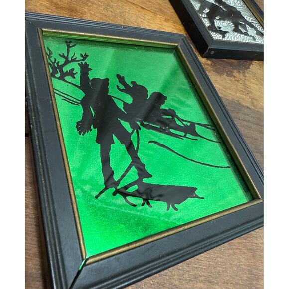 Deltex Reverse Painted Pair of Vintage Glass Pictures Winter Scene Silhouettes - Picture 9 of 14